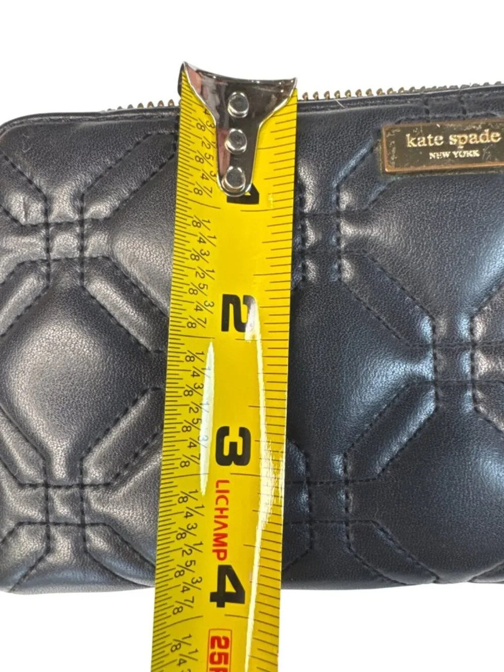 Kate Spade Black Quilted Leather Zip-Around Wallet With Polka Dot Interior
